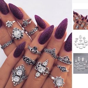 SILVER 13 PCS FLOWER RING SET